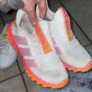 Adidas White Sneakers with Pink and Orange Accents